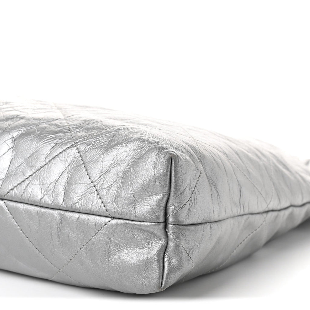 Metallic Calfskin Quilted Chanel 22 Silver