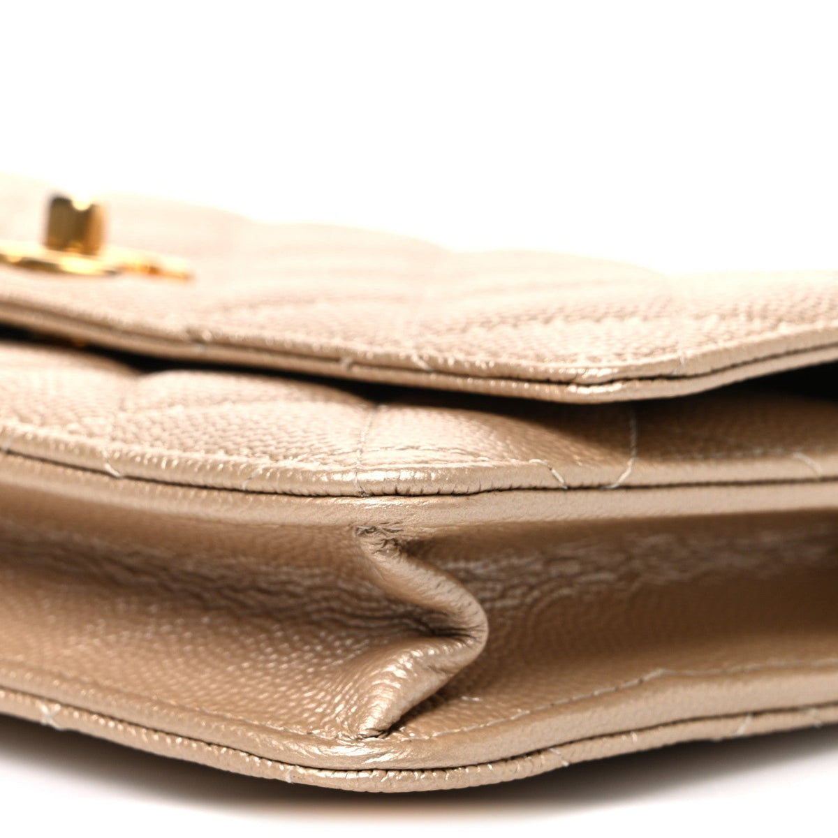 Metallic Caviar Quilted Coin Wallet On Chain WOC Gold