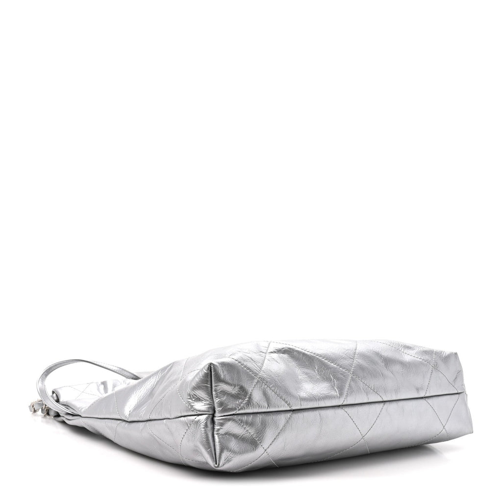 Metallic Calfskin Quilted Small Chanel 22 Silver
