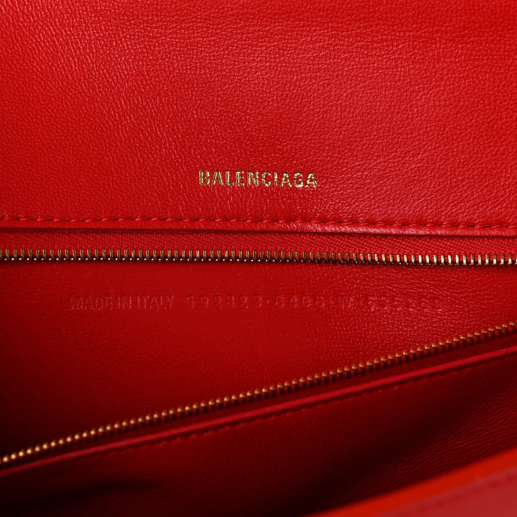 Shiny Box Calfskin Medium Hourglass Top Handle Bag Bright Red