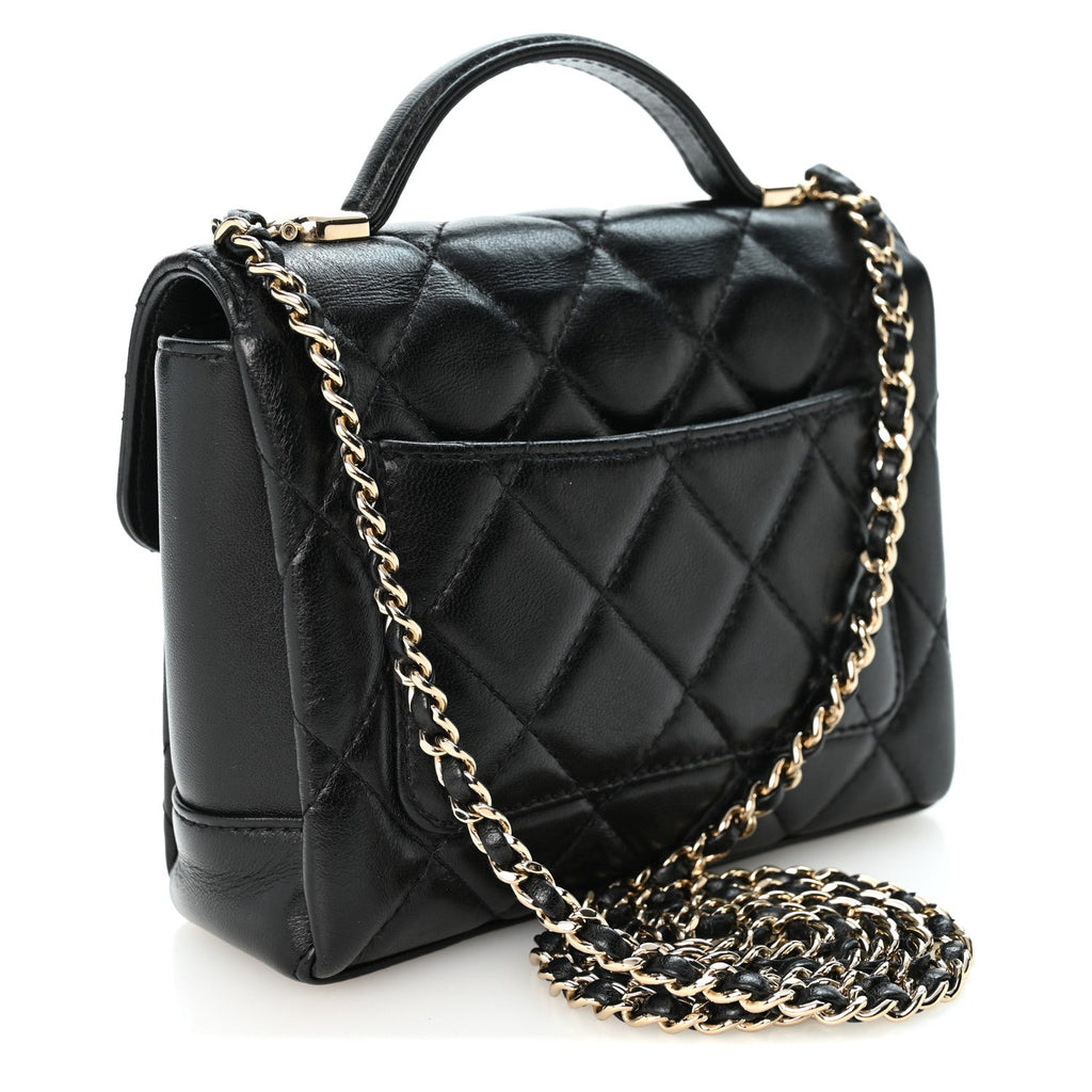 Lambskin Quilted Mini Top Handle Square Flap Black