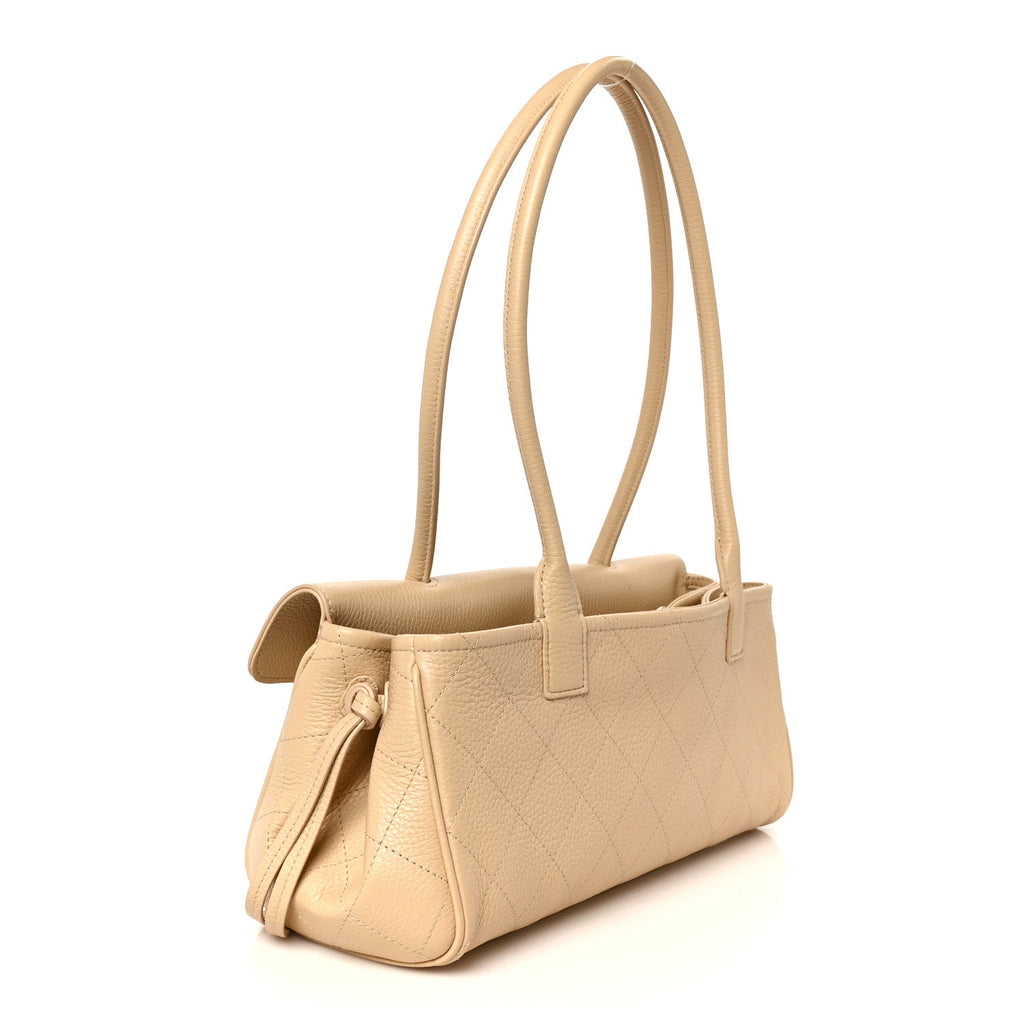 Grained Calfskin Stitched Urban Essentials Small Shopping Bag Beige