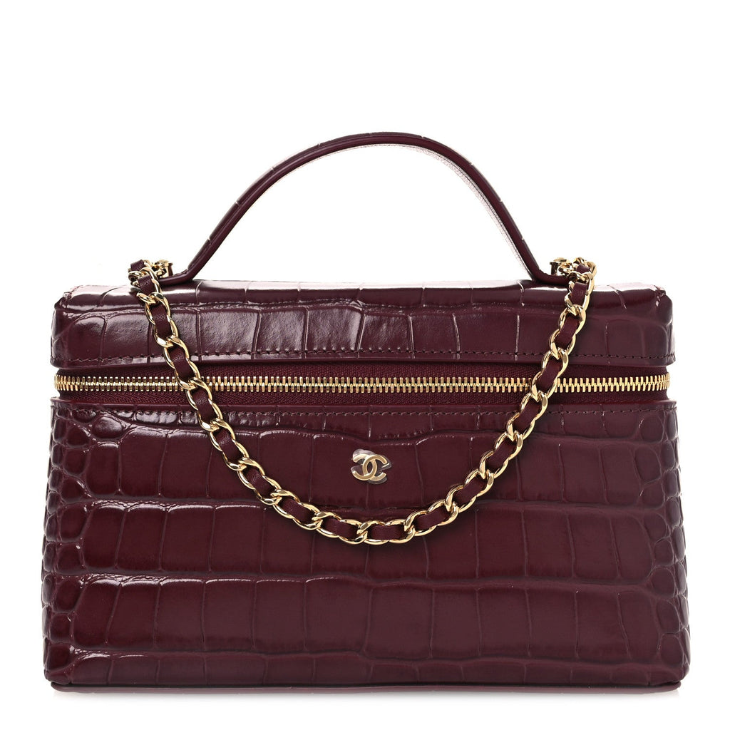 Calfskin Crocodile Embossed Crococo Exoticoco Vanity With Chain Dark Burgundy