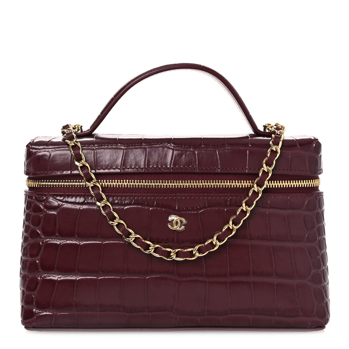 Calfskin Crocodile Embossed Crococo Exoticoco Vanity With Chain Dark Burgundy