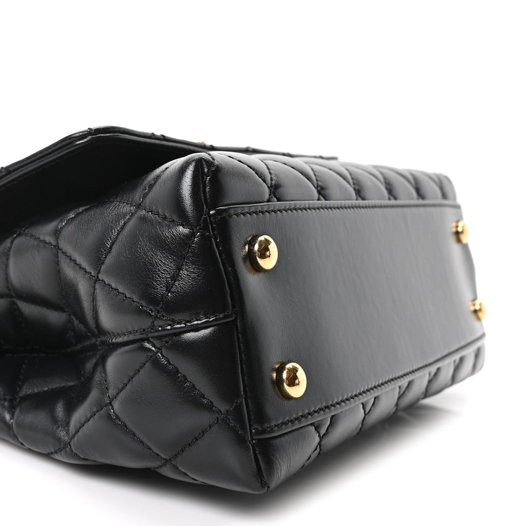 Shiny Calfskin Quilted Mini Coco Chain Gold Handle Flap Black