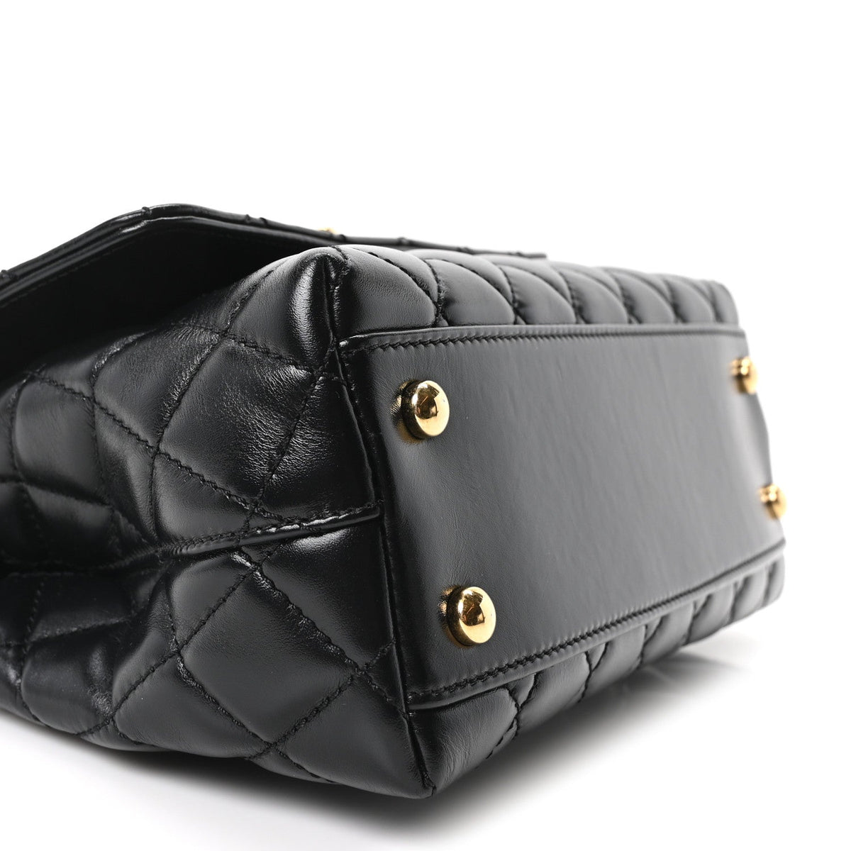 Shiny Calfskin Quilted Mini Coco Chain Gold Handle Flap Black