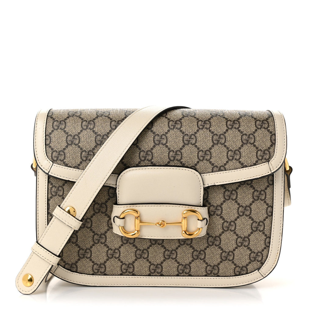 GG Supreme Monogram Horsebit 1955 Shoulder Bag Beige Mystic White