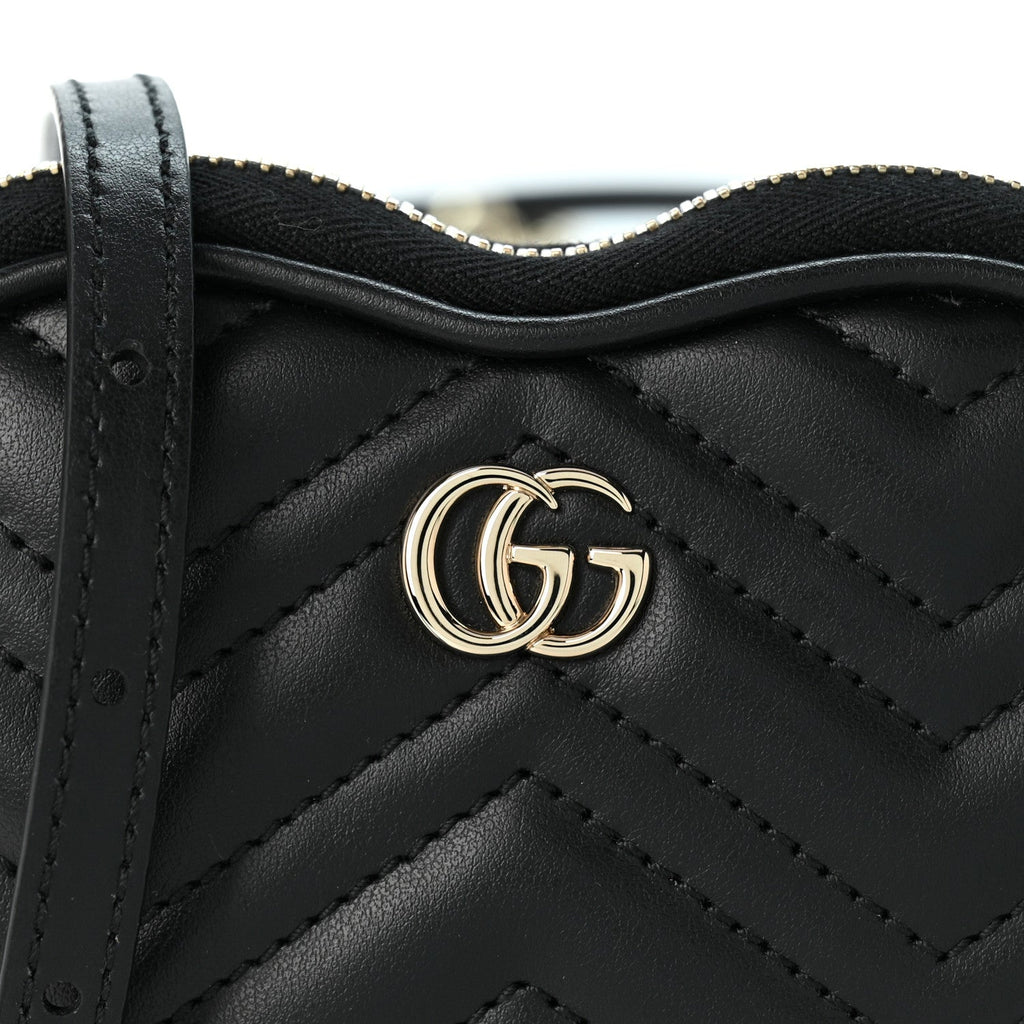 Calfskin Matelasse Mini GG Marmont Heart Shoulder Bag Black