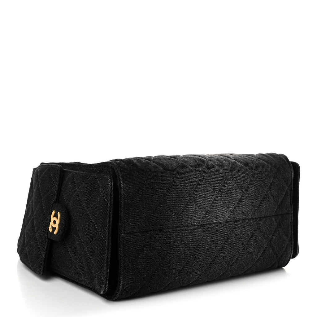 Washed Denim Quilted Small Chanel 25 Handbag Black