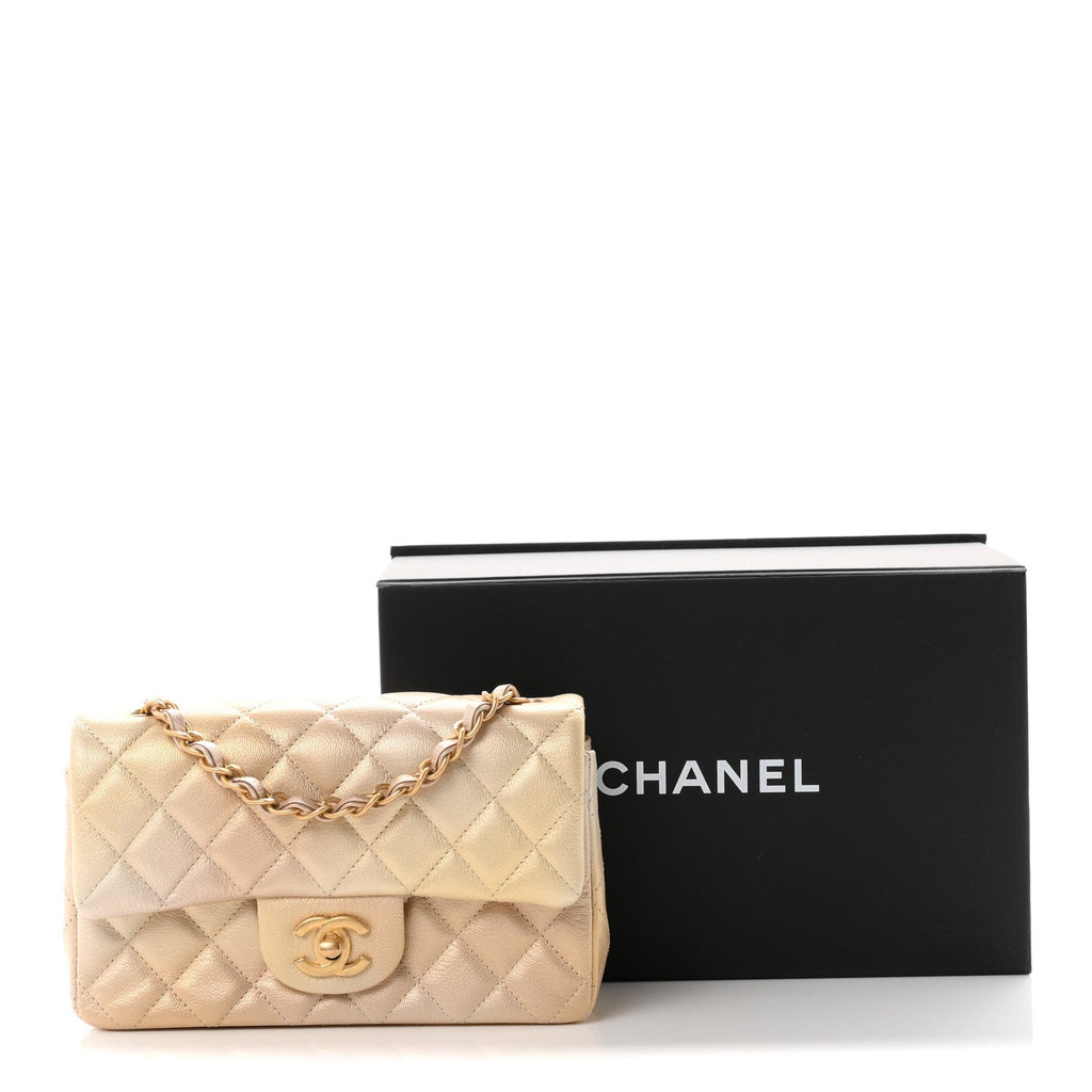 Metallic Goatskin Quilted Mini Rectangular Flap Gold