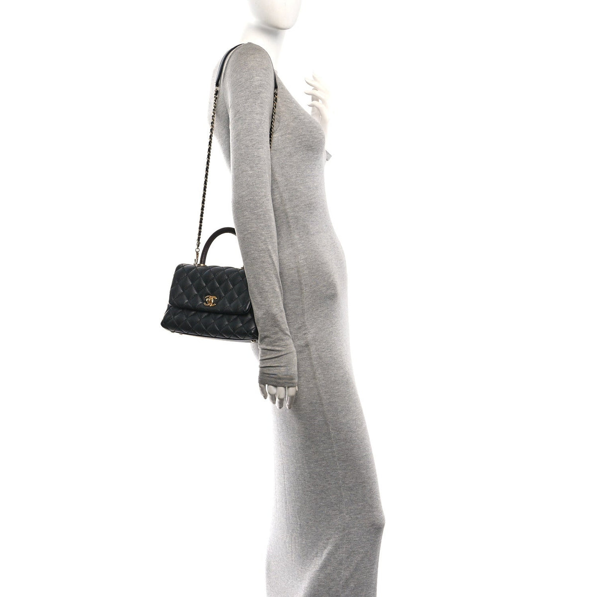 Caviar Lizard Embossed Quilted Mini Coco Handle Flap Black