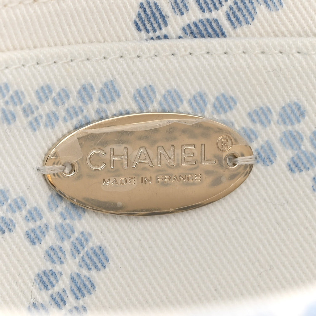 Printed Denim Coco Beach Quilted Small Single Flap Light Blue White