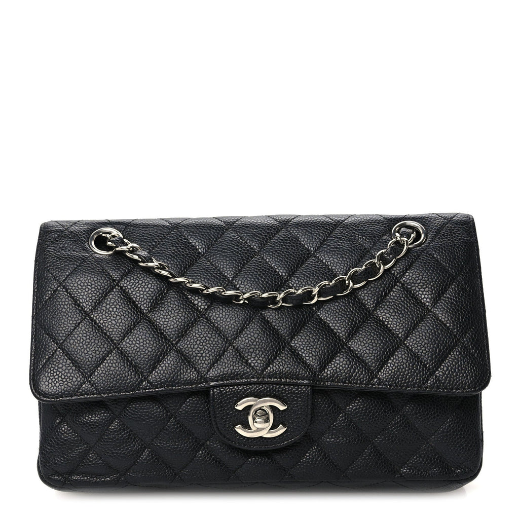 Caviar Quilted Medium Double Flap Black