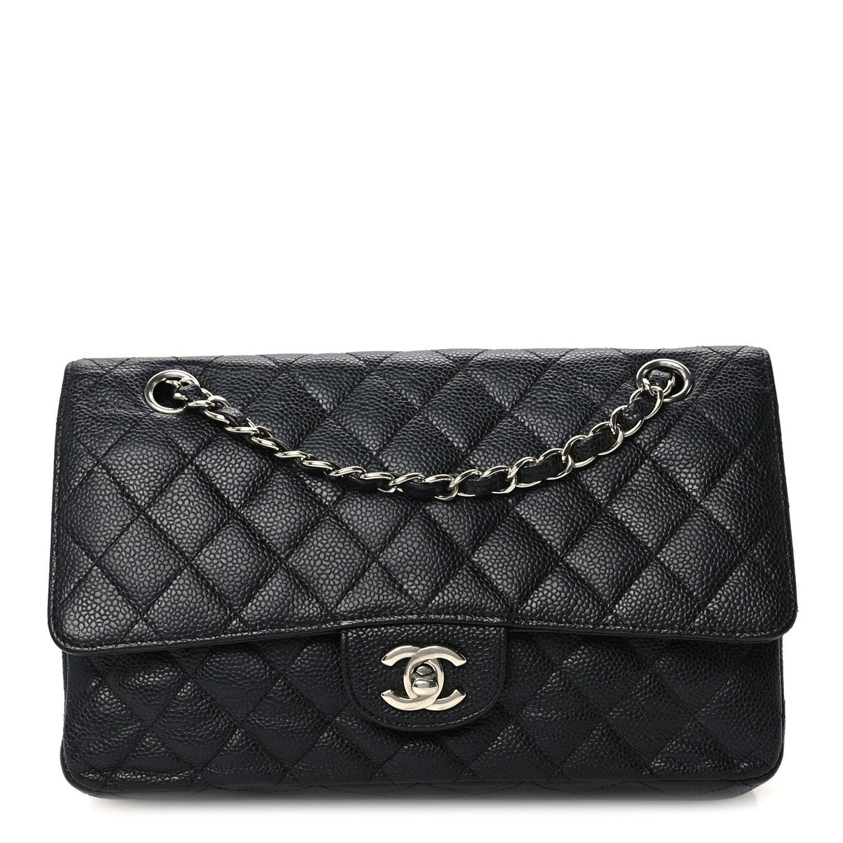 Caviar Quilted Medium Double Flap Black