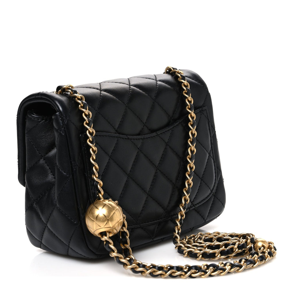 Lambskin Quilted Mini Pearl Crush Flap Black