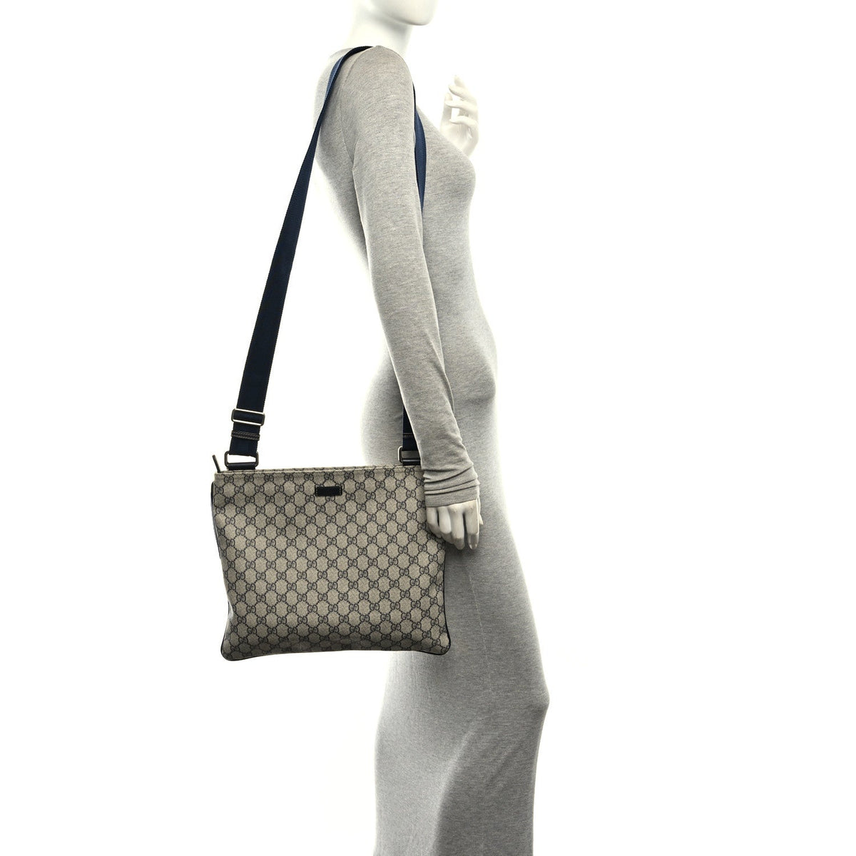 GG Plus Monogram Large Flat Messenger Bag Beige Blue