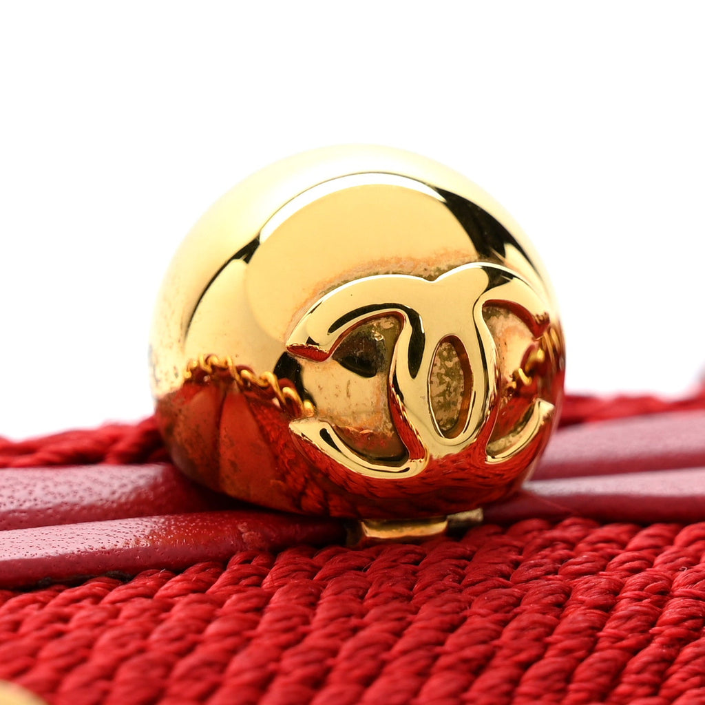 Woven Raffia Clutch With Chain Bag Red