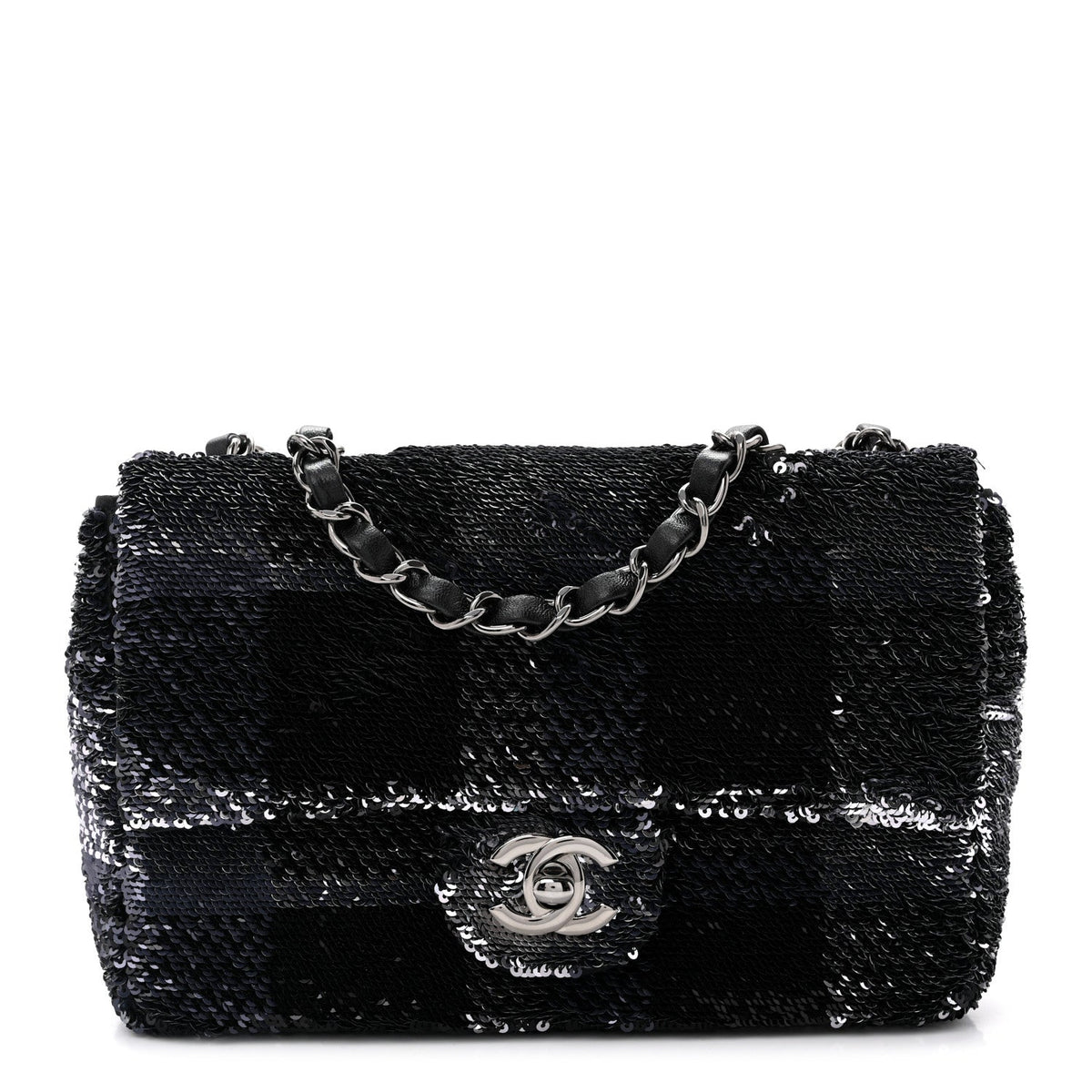 Sequin Quilted Small Single Flap Black