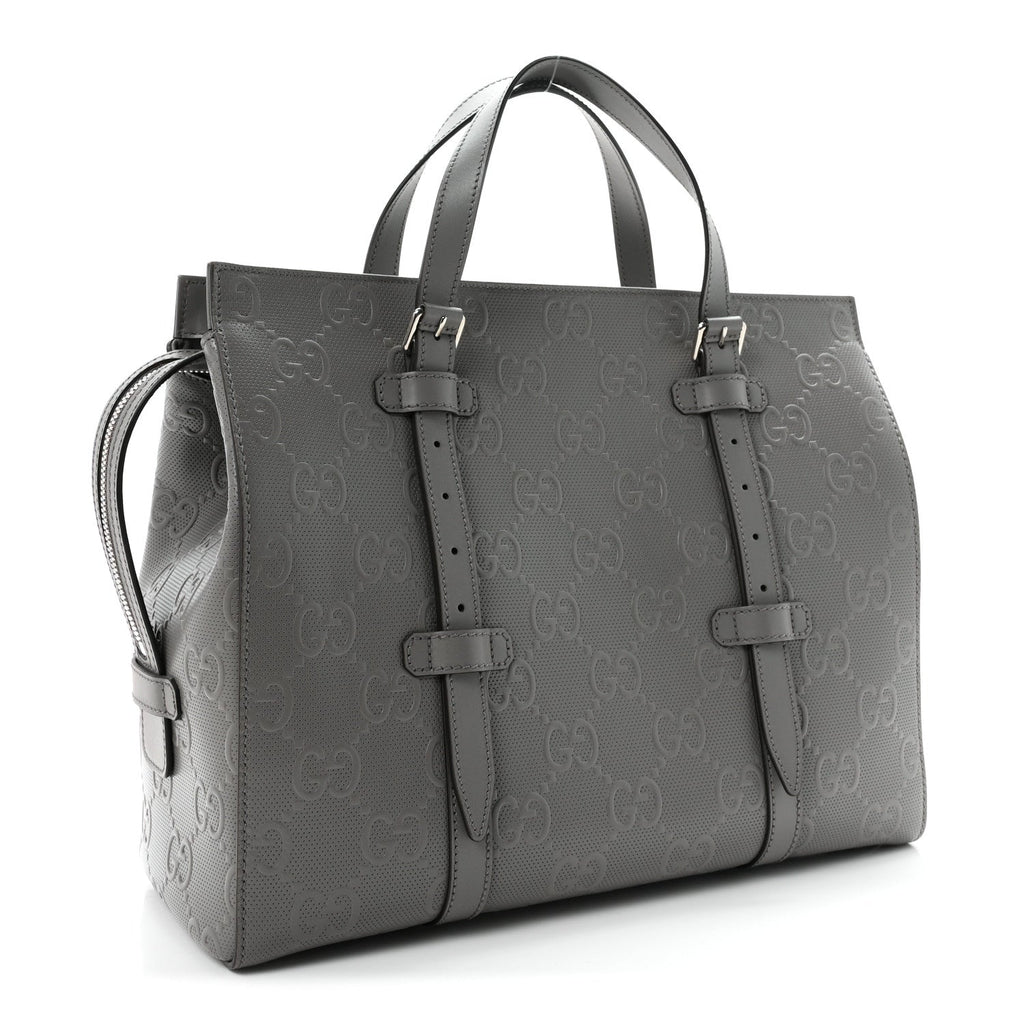 Calfskin GG Tennis Embossed Tote Bag Dusty Grey