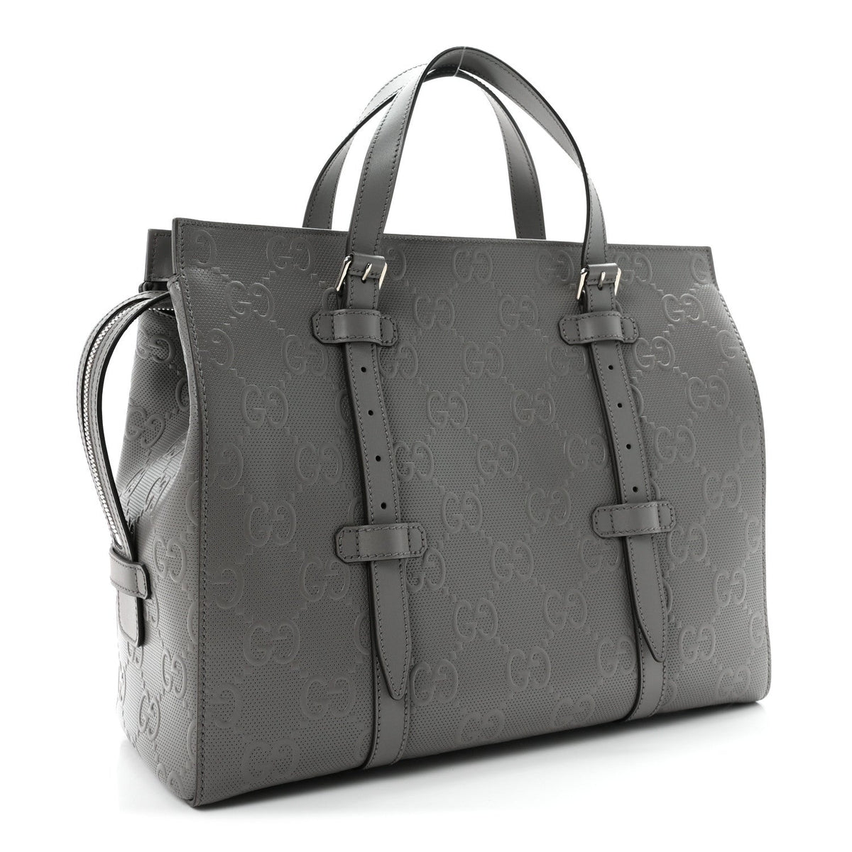 Calfskin GG Tennis Embossed Tote Bag Dusty Grey