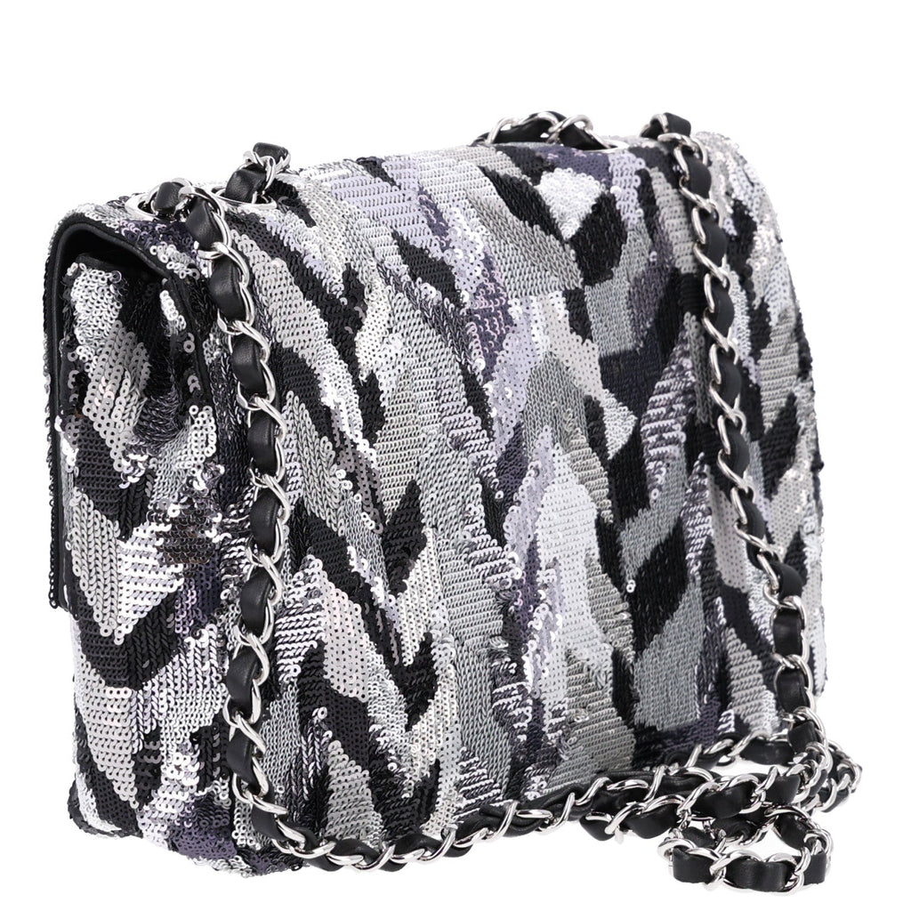 Sequin Medium Single Flap Silver Black
