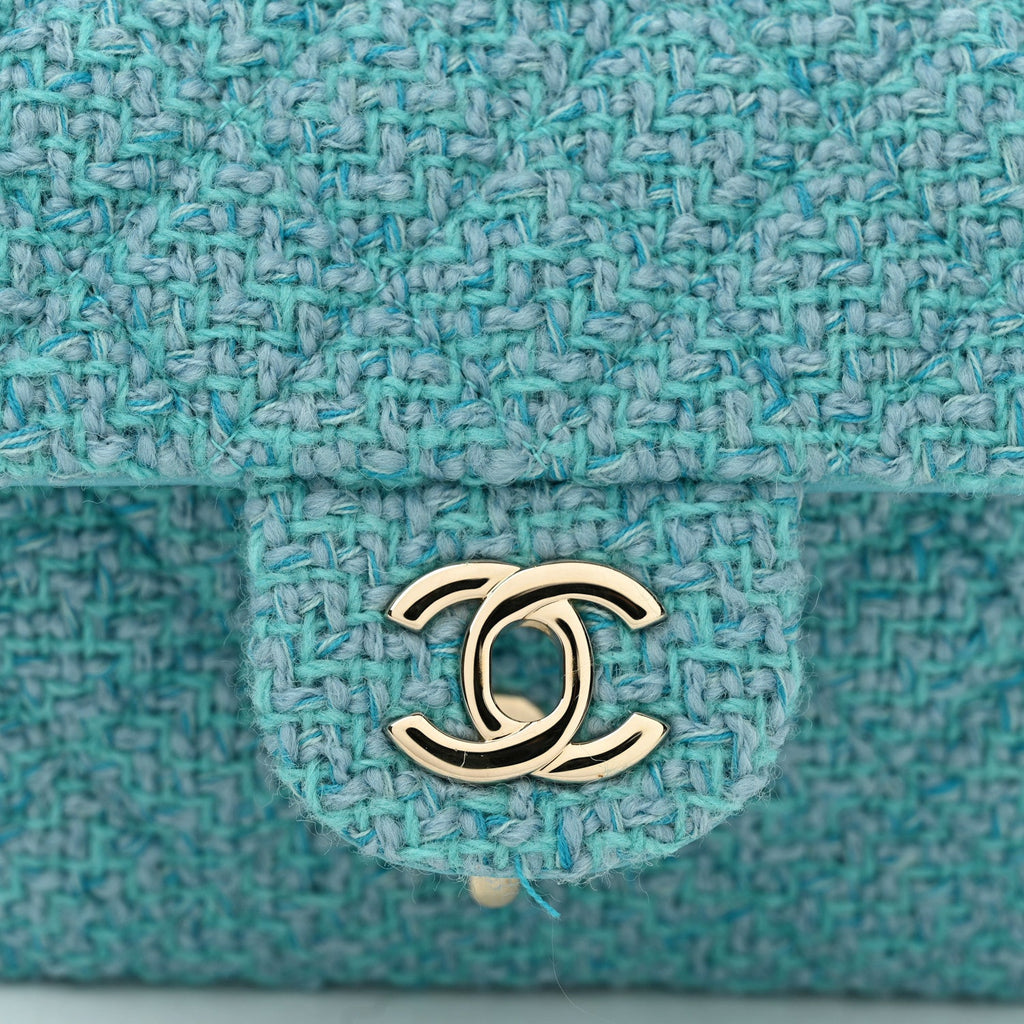 Wool Tweed Quilted Mini Rectangular Flap Turquoise Light Blue