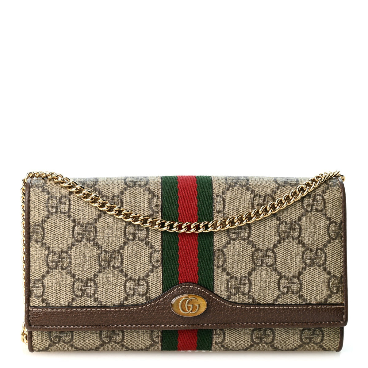 GG Supreme Monogram Web Ophidia Wallet On Chain Brown