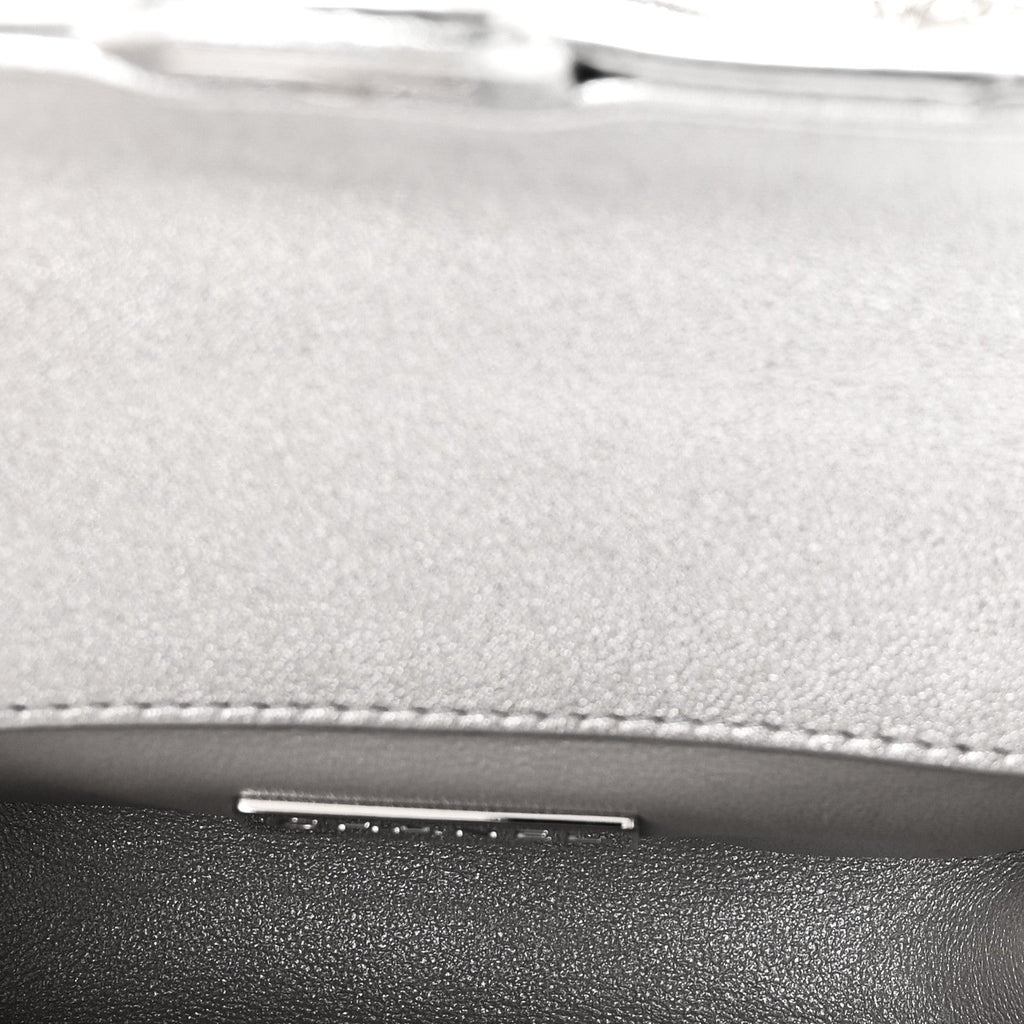 Mirror Calfskin Small Top Handle Clutch With Chain Silver