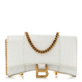 Shiny Calfskin Crocodile Embossed Hourglass Chain Bag White