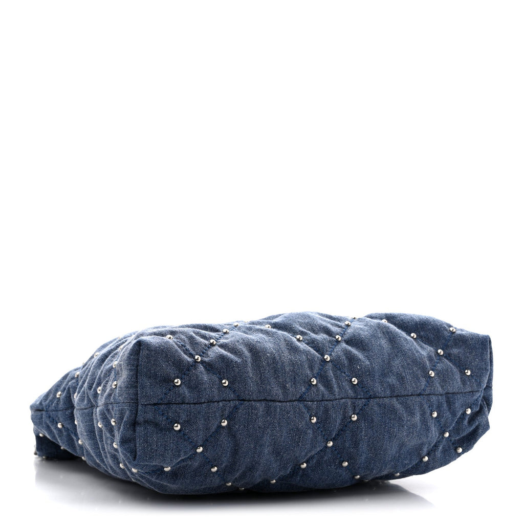 Washed Denim Quilted Studded Small Chanel 22 Blue