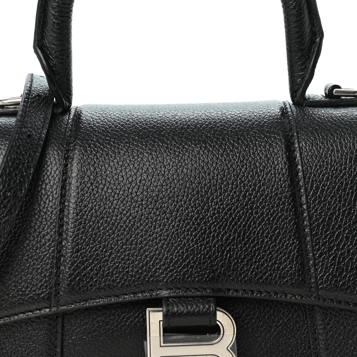 Grained Calfskin Hourglass Top Handle Bag XS Black