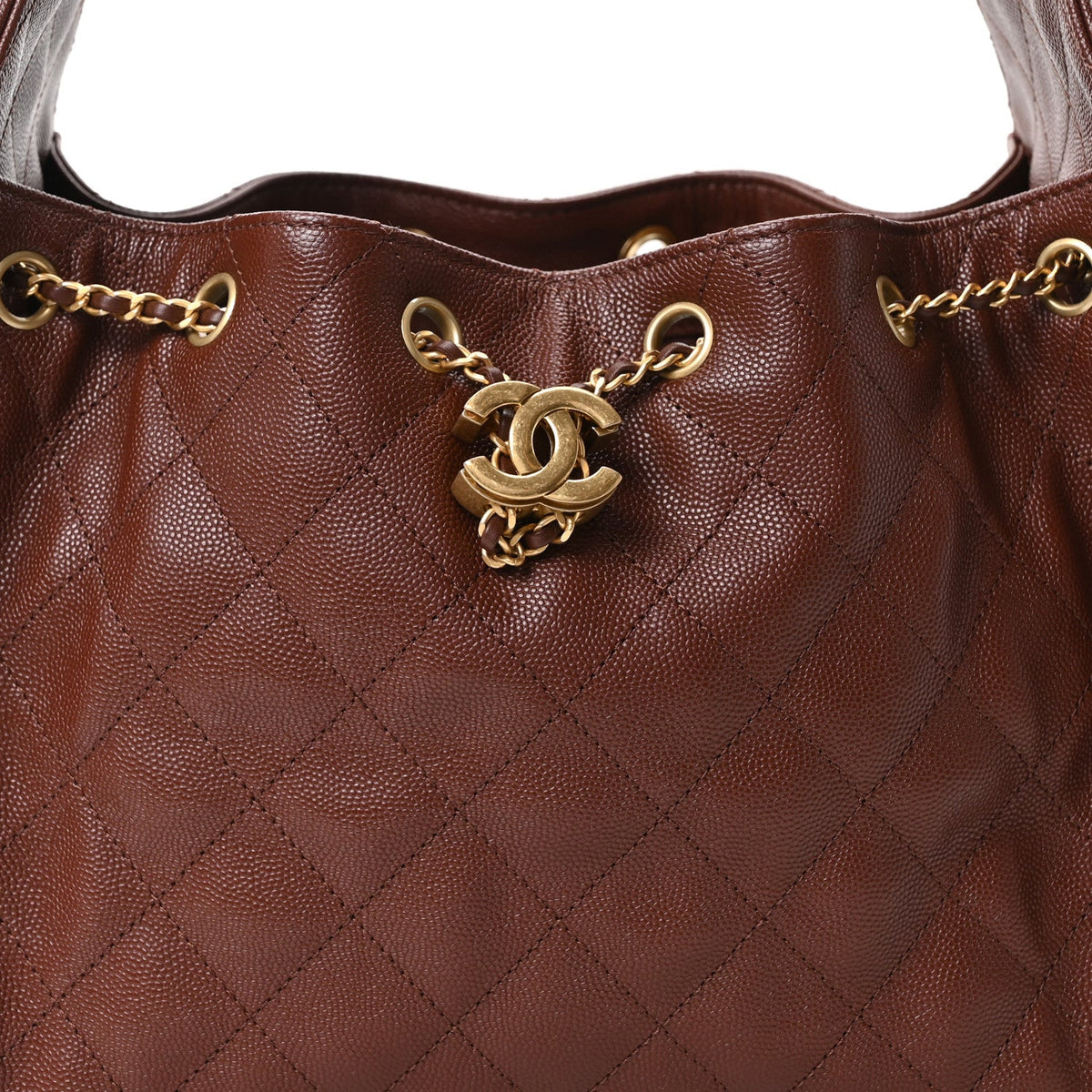 Caviar Quilted Small Chanel 25 Handbag Brown