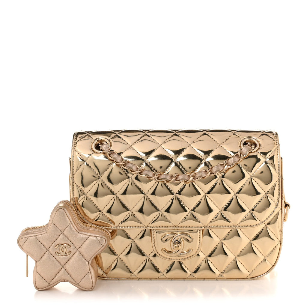 Mirror Calfskin Metallic Calfskin Medium Hollywood Boulevard Flap With Star Coin Purse Light Gold