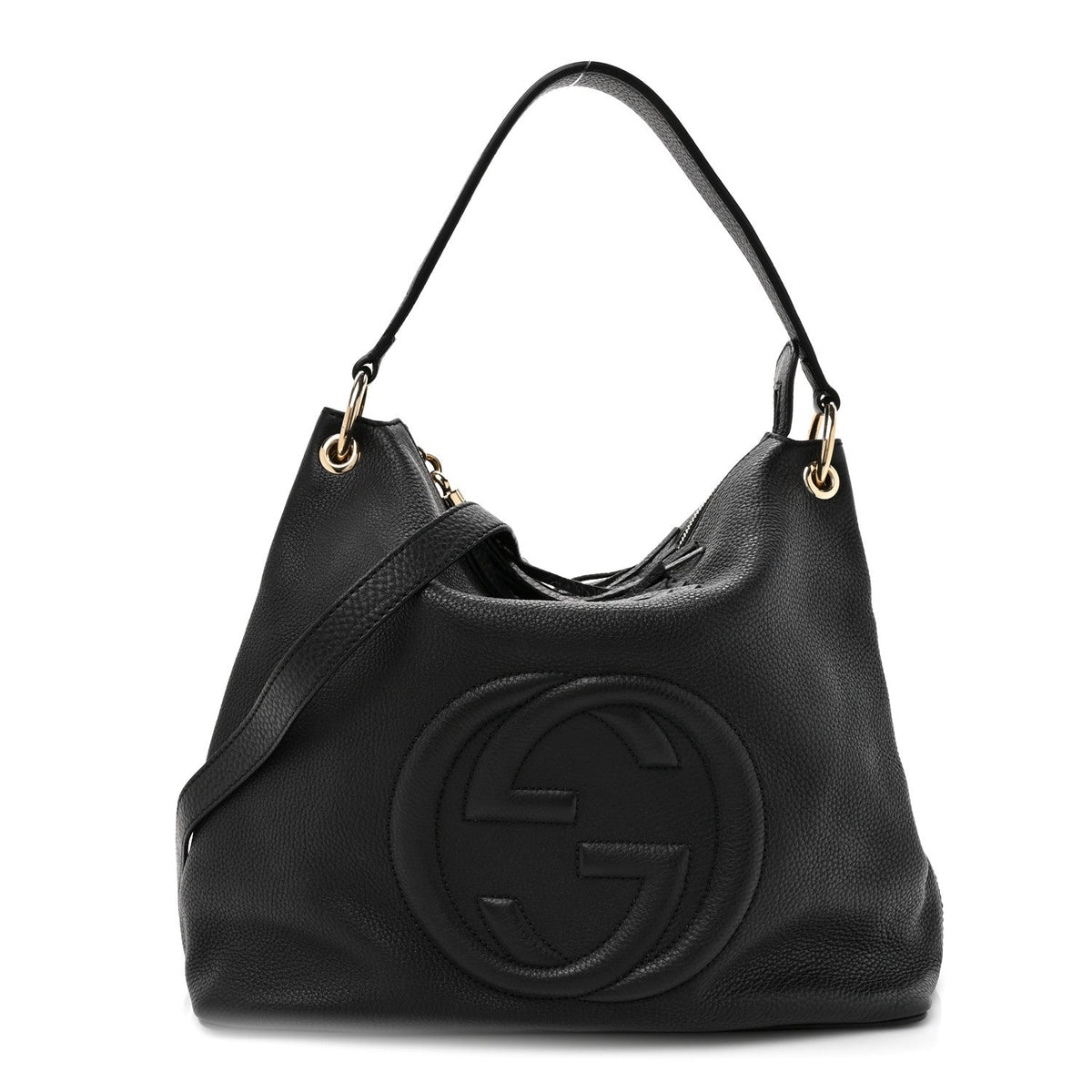 Pebbled Calfskin Large Soho Hobo Black