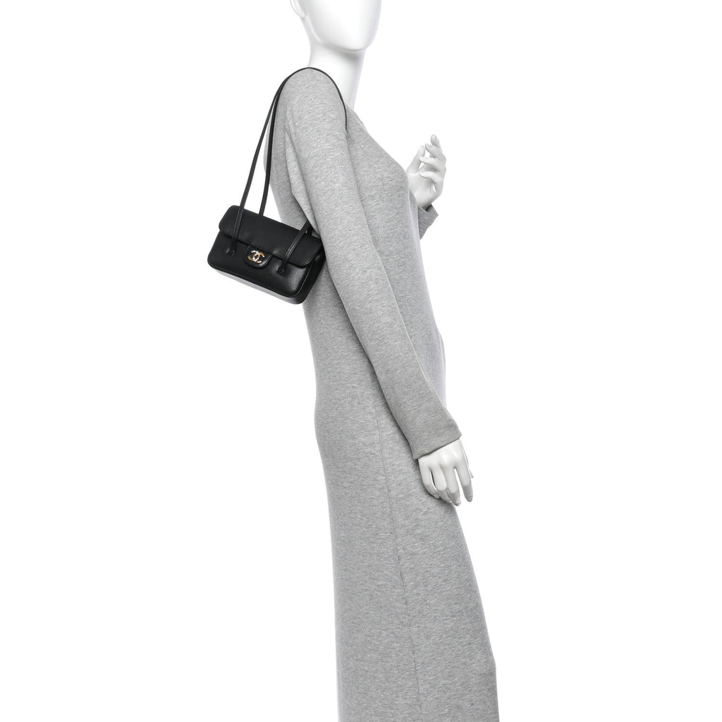 Shiny Caviar Mini Preppy Coco Shoulder Bag Black
