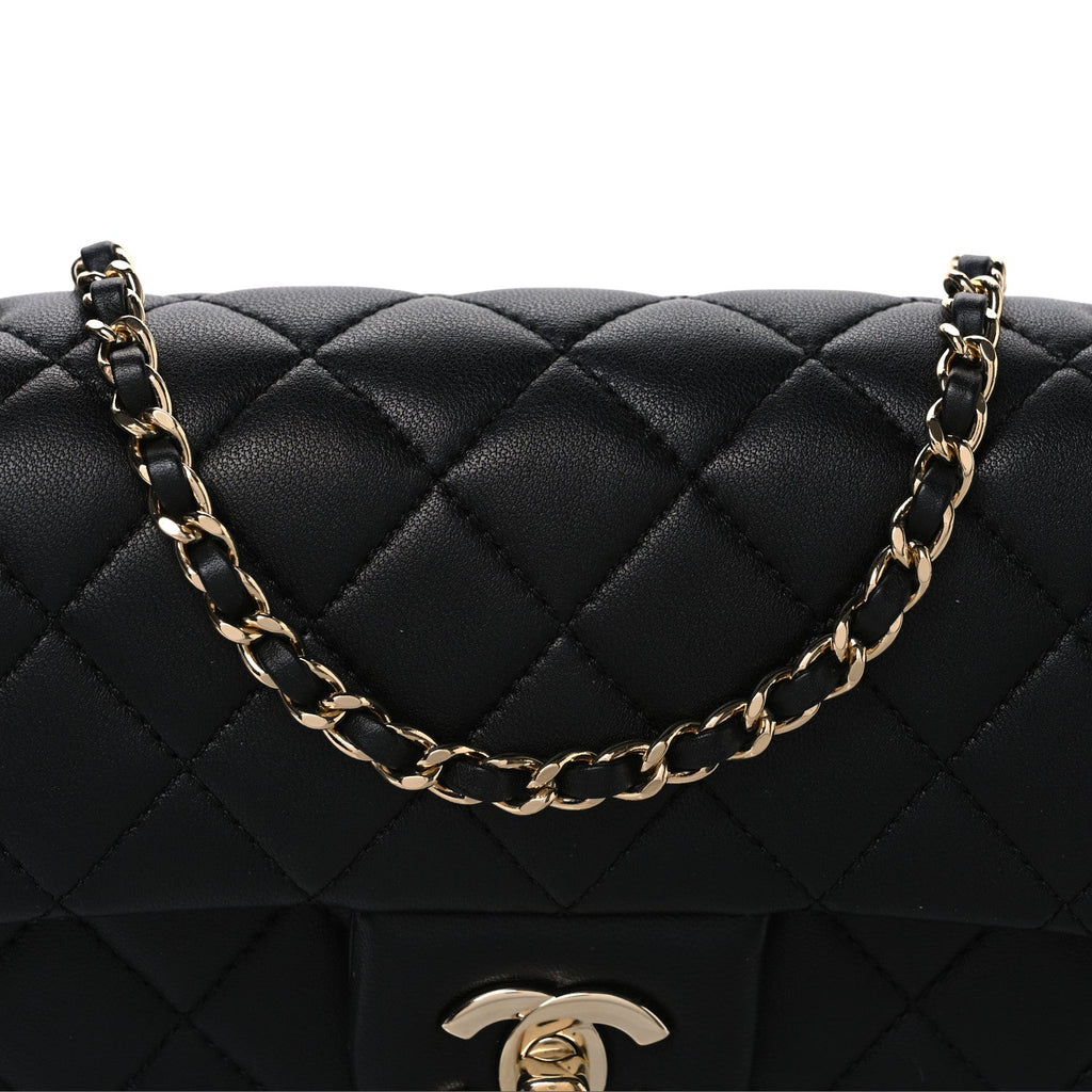 Lambskin Quilted Enamel Mini Rectangular Pearl Crush Flap Black