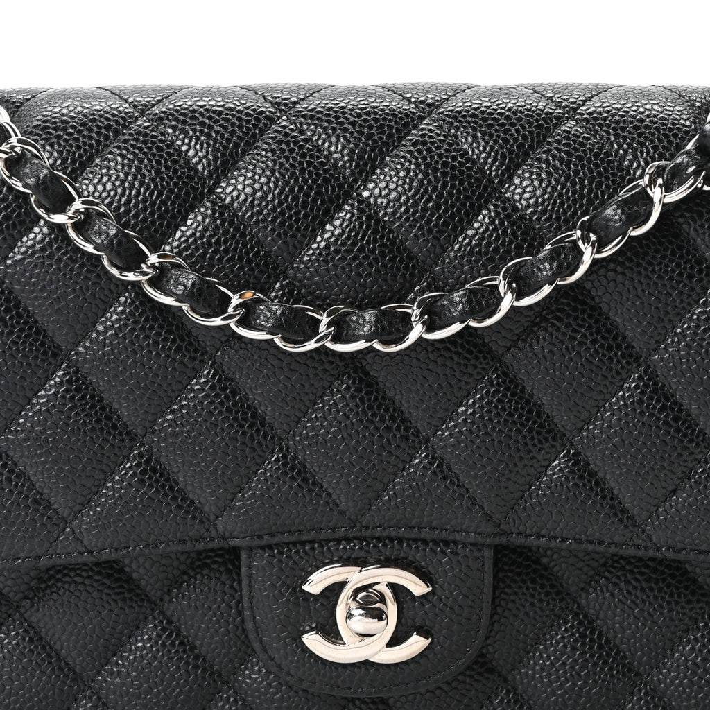 Caviar Quilted Medium Double Flap Black