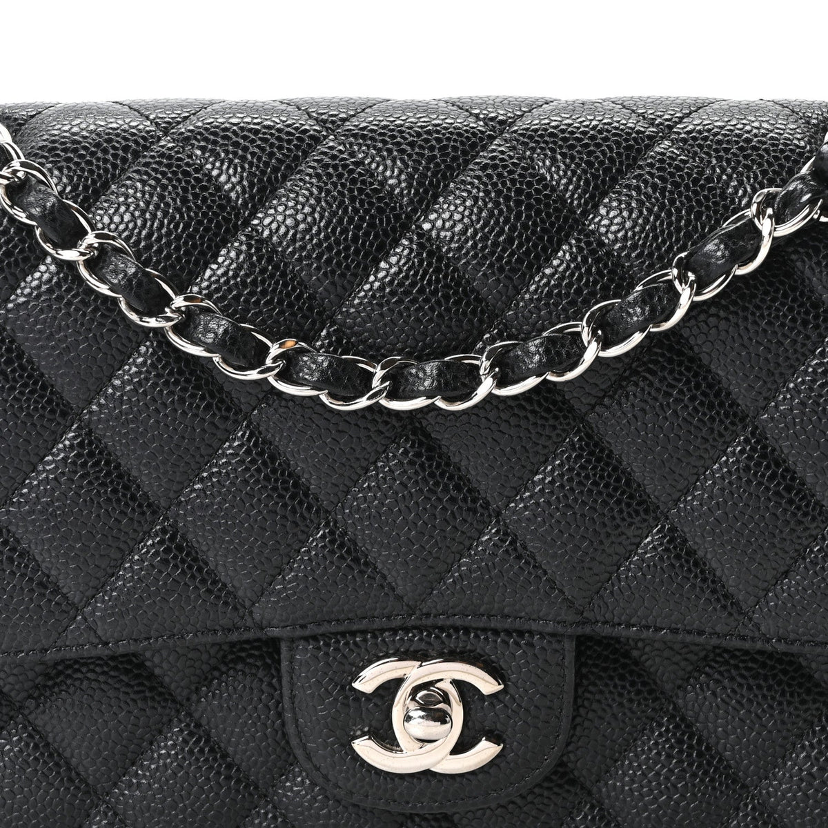 Caviar Quilted Medium Double Flap Black