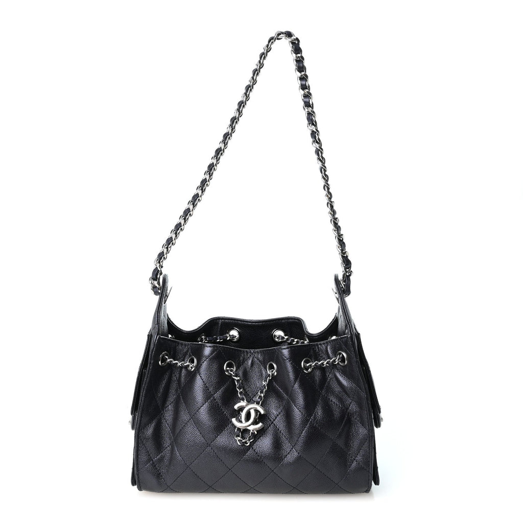 Metallic Caviar Quilted Mini Chanel 25 Handbag Dark Blue