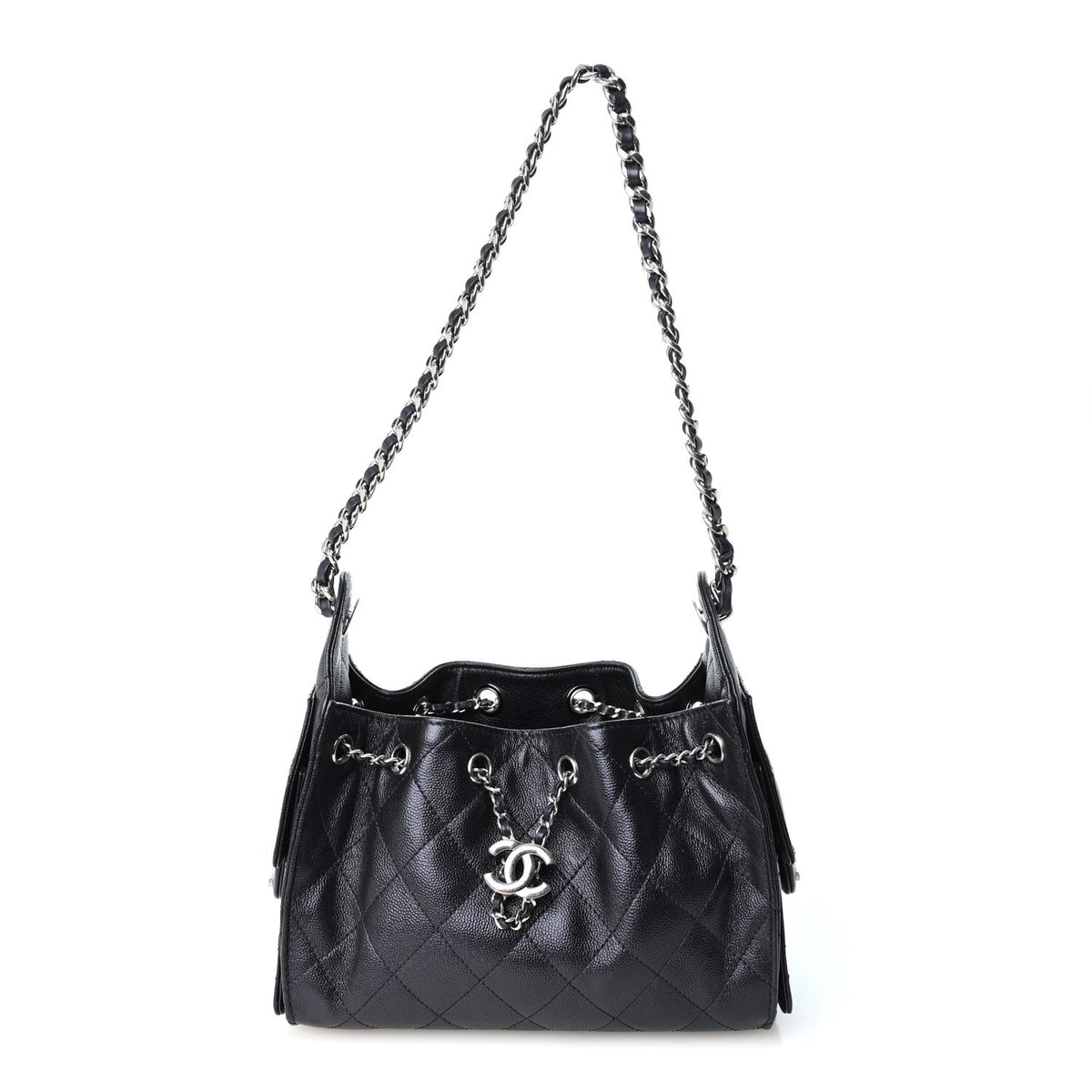 Metallic Caviar Quilted Mini Chanel 25 Handbag Dark Blue