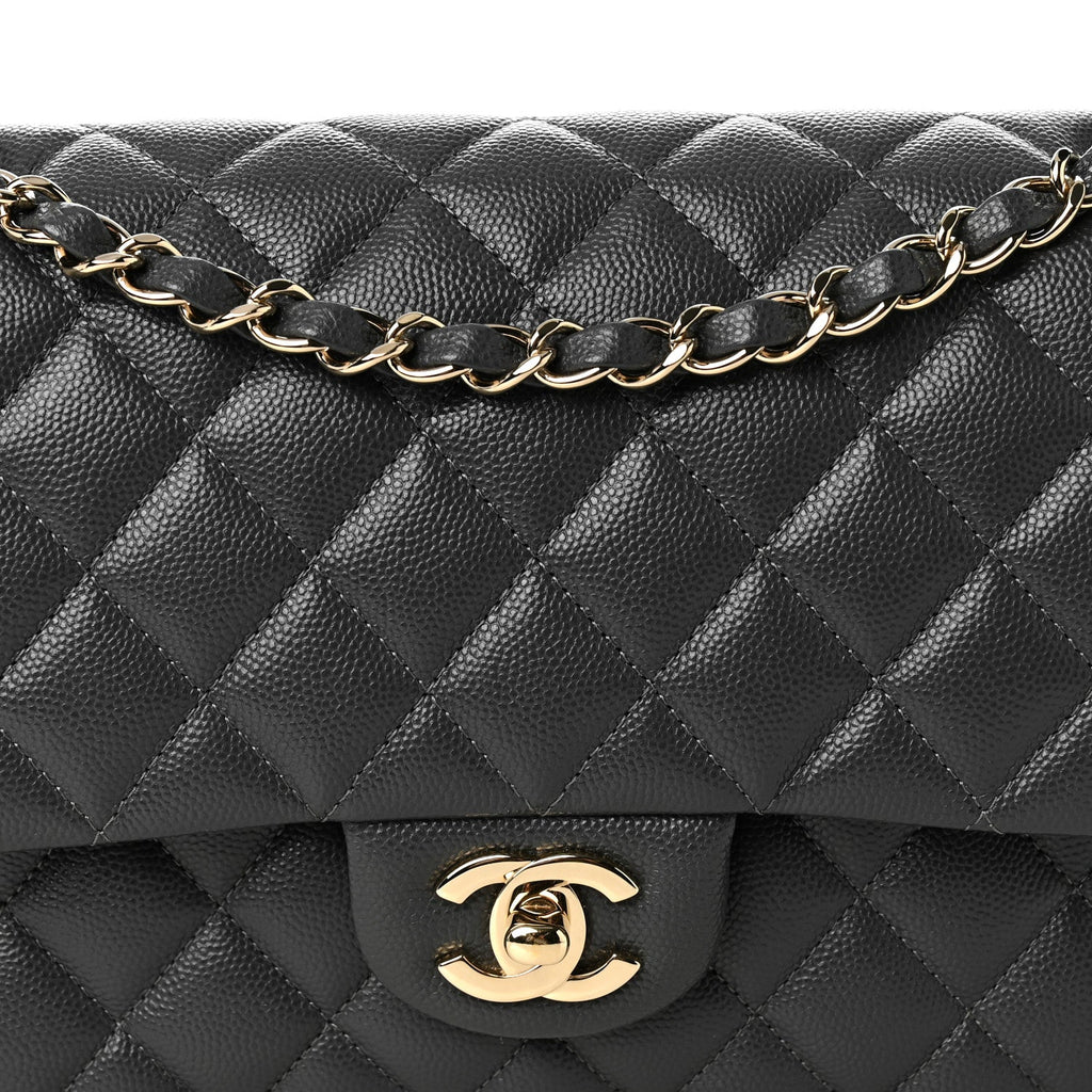 Caviar Quilted Medium Double Flap Dark Grey