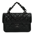 Shiny Crumpled Calfskin Quilted Double You Mini Flap So Black