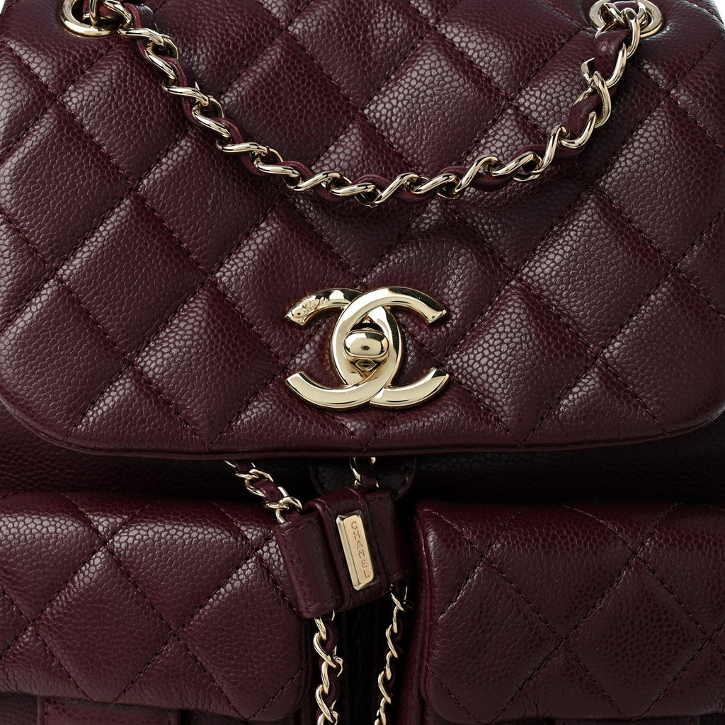 Shiny Caviar Quilted Medium Duma Pockets Drawstring Backpack Dark Burgundy