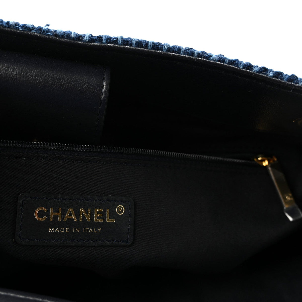 Tweed Shiny Lambskin Quilted Coco Base Small Shopping Bag Dark Blue
