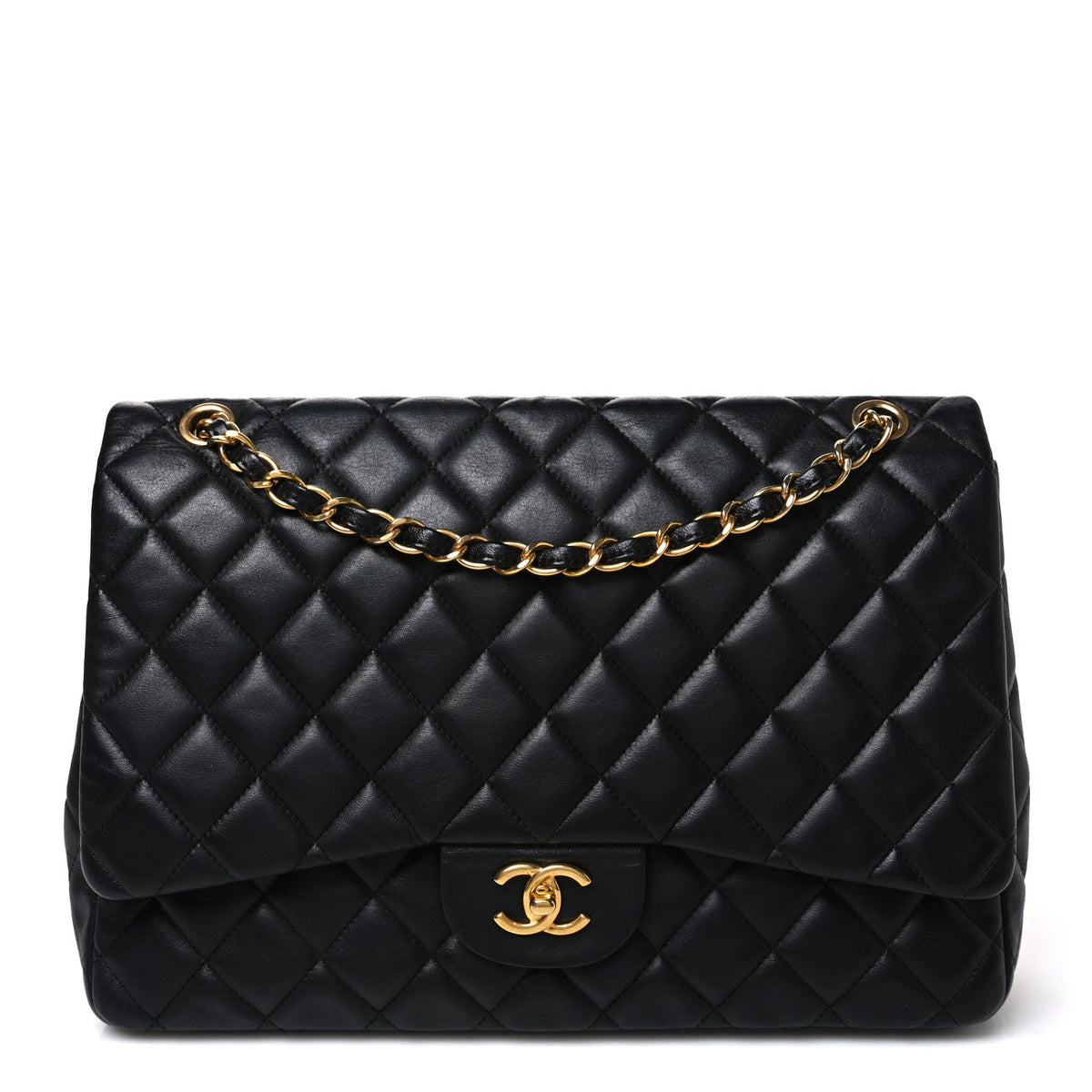 Lambskin Quilted Maxi Single Flap Black