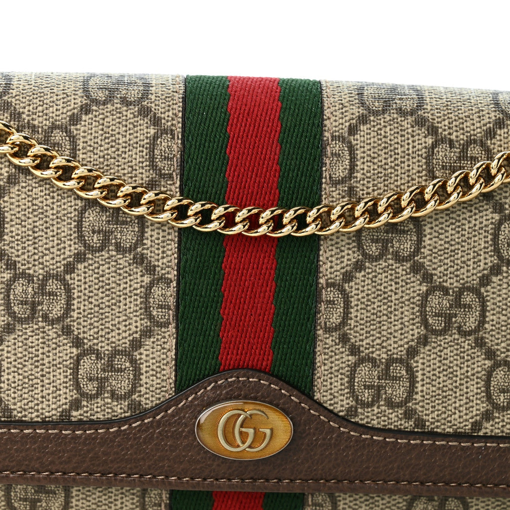 GG Supreme Monogram Web Ophidia Wallet On Chain Brown