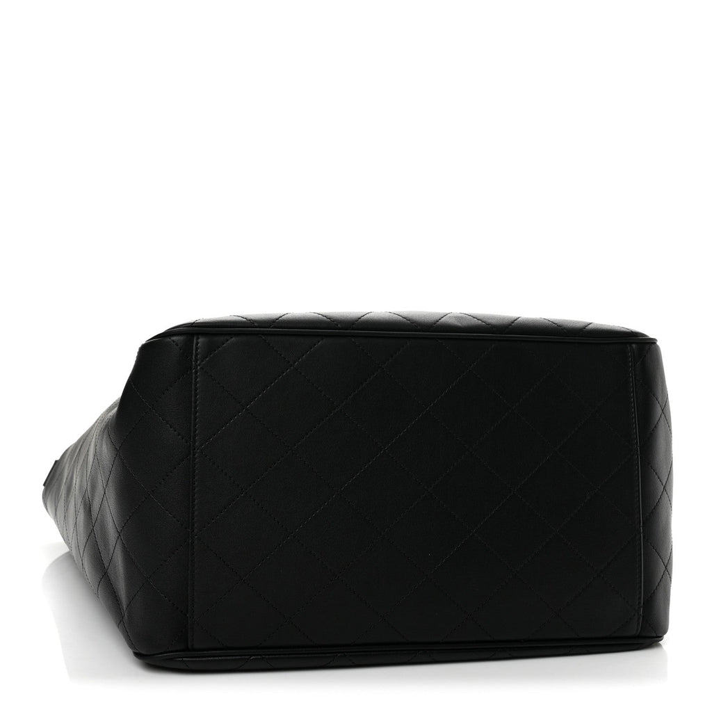 Calfskin Quilted Large CC Shopping Bag Black