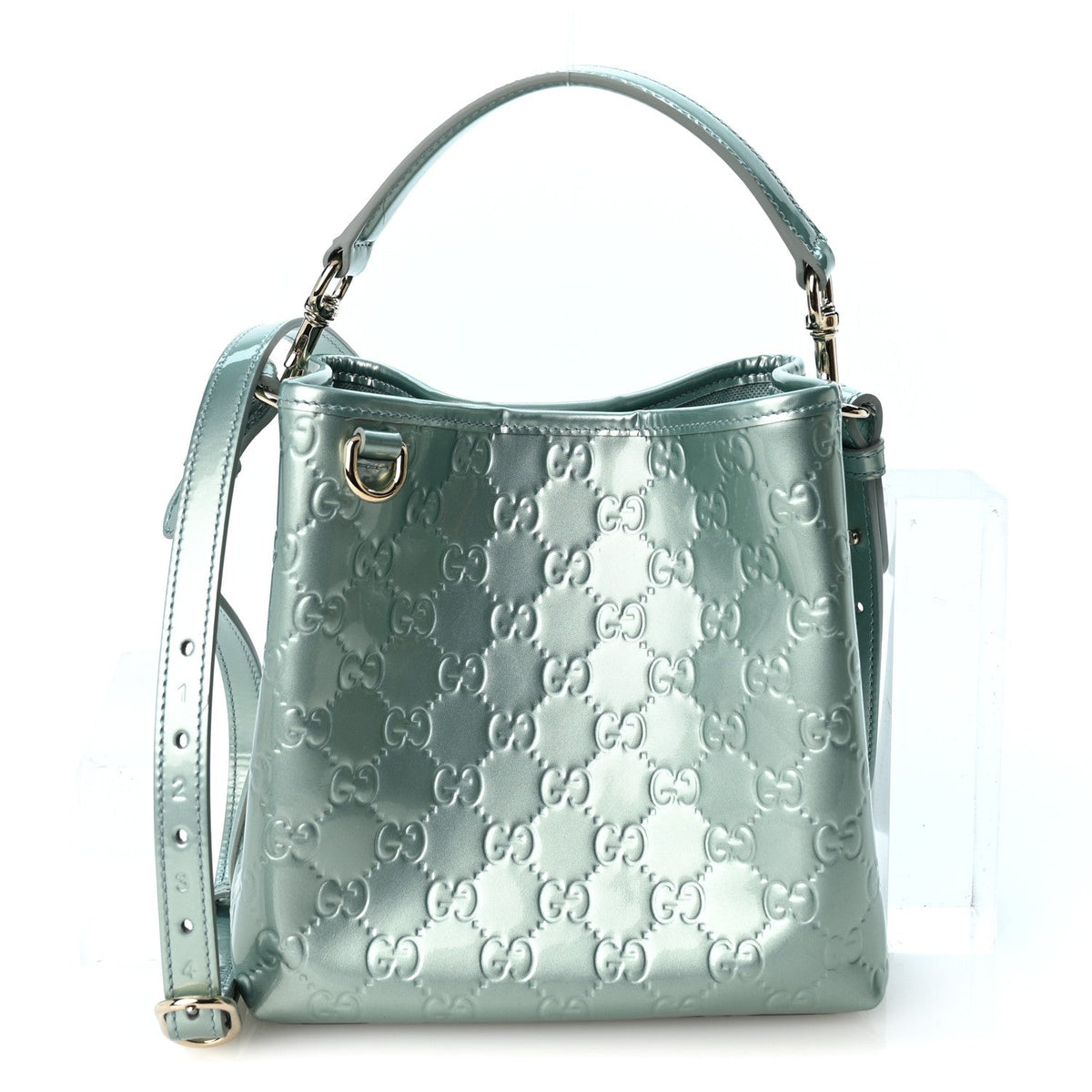 GG Supreme Monogram Emblem Mini Bucket Bag Light Blue