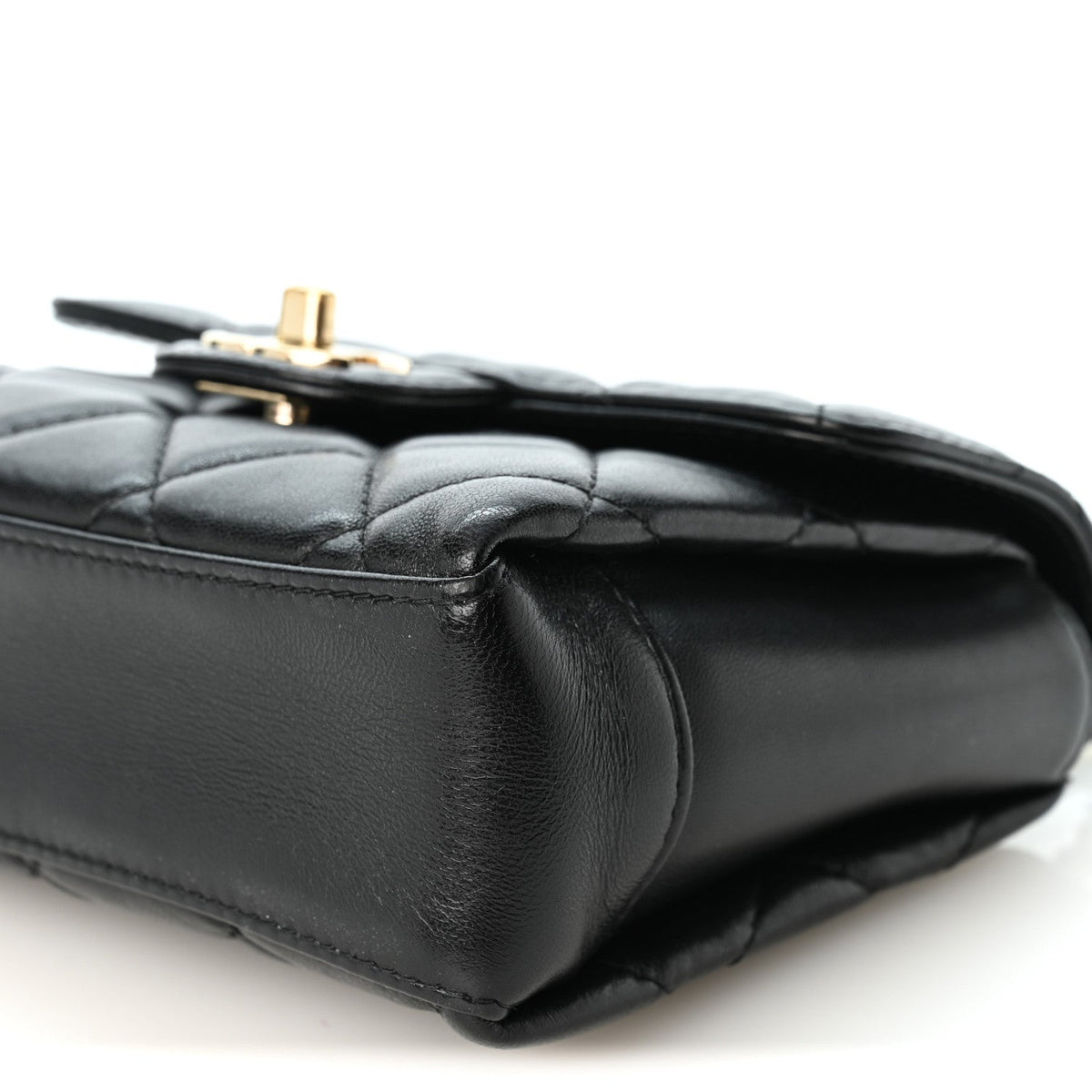 Lambskin Quilted Mini Top Handle Square Flap Black