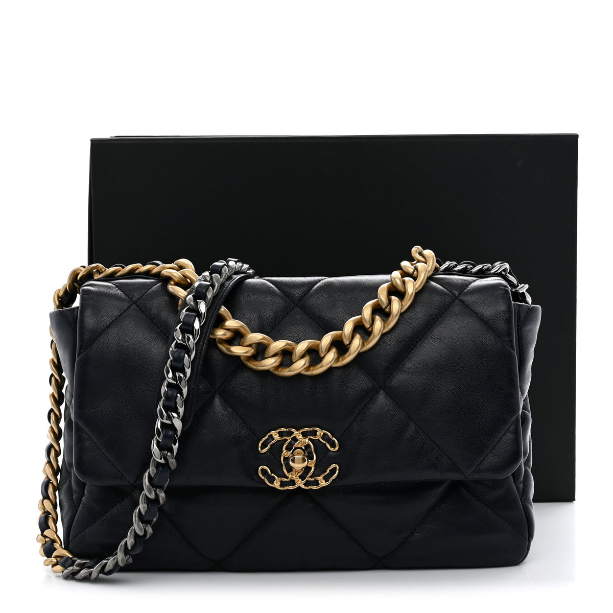 Goatskin Quilted Large Chanel 19 Flap Navy Blue